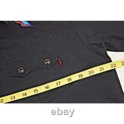 VTG Western Sawtooth Pearl Snap Shirt Size L 90s Black Blue Embroidered Birds