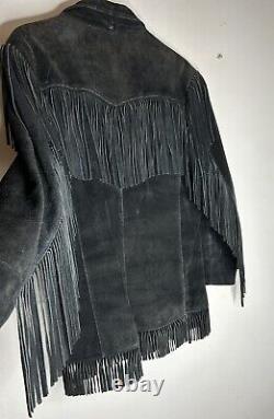 VTG Wilsons Western Cowboy Fringe Suede Leather Jacket Black Large
