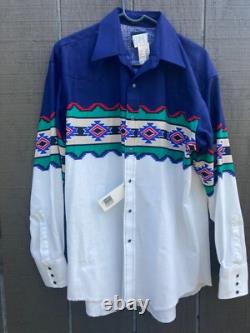 VTG Wrangler Pearl Snap Western Brushpopper Aztec Rodeo Shirt Longsleeve LARGE