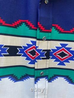 VTG Wrangler Pearl Snap Western Brushpopper Aztec Rodeo Shirt Longsleeve LARGE