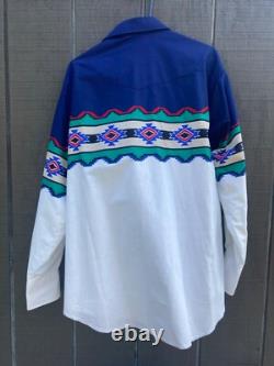 VTG Wrangler Pearl Snap Western Brushpopper Aztec Rodeo Shirt Longsleeve LARGE