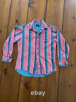 VTG Wrangler Western Brushpopper Striped Button-Up Shirt Size 16.5-35, Pink Turq