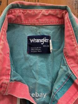 VTG Wrangler Western Brushpopper Striped Button-Up Shirt Size 16.5-35, Pink Turq