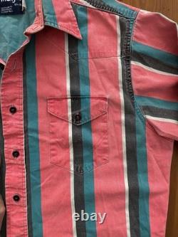 VTG Wrangler Western Brushpopper Striped Button-Up Shirt Size 16.5-35, Pink Turq