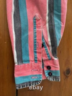 VTG Wrangler Western Brushpopper Striped Button-Up Shirt Size 16.5-35, Pink Turq