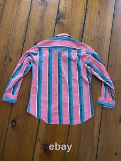 VTG Wrangler Western Brushpopper Striped Button-Up Shirt Size 16.5-35, Pink Turq