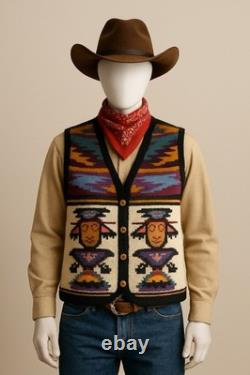 VTG Zapotec Oaxaca Chimayo Southwestern Geometric Handwoven Wool Vest XL