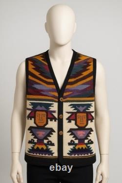 VTG Zapotec Oaxaca Chimayo Southwestern Geometric Handwoven Wool Vest XL