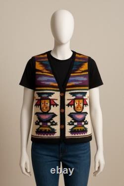 VTG Zapotec Oaxaca Chimayo Southwestern Geometric Handwoven Wool Vest XL