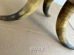 Victorian Foot Stool 3 LARGE COW HORN Legs Wooden octagonal top 1800's Handmade