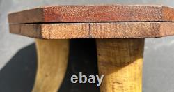 Victorian Foot Stool 3 LARGE COW HORN Legs Wooden octagonal top 1800's Handmade