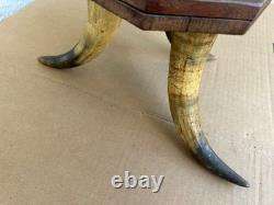Victorian Foot Stool 3 LARGE COW HORN Legs Wooden octagonal top 1800's Handmade