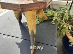 Victorian Foot Stool 3 LARGE COW HORN Legs Wooden octagonal top 1800's Handmade