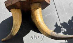 Victorian Foot Stool 3 LARGE COW HORN Legs Wooden octagonal top 1800's Handmade