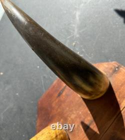 Victorian Foot Stool 3 LARGE COW HORN Legs Wooden octagonal top 1800's Handmade