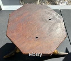Victorian Foot Stool 3 LARGE COW HORN Legs Wooden octagonal top 1800's Handmade