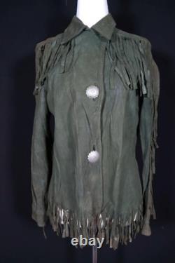Vintage 1940's Green Deerskin Suede Woman's Western Fringe Jacket Size Medium
