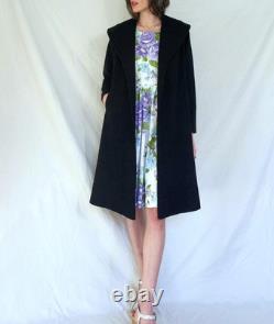 Vintage 1940s Black Wool Swing Coat Womens Shawl Collar, Western Wear, Small