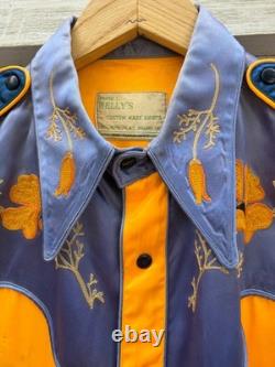 Vintage 1940s Frank H. Kelly Satin Western Rodeo Shirt Large Floral Chainstiched