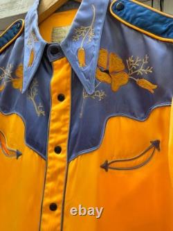 Vintage 1940s Frank H. Kelly Satin Western Rodeo Shirt Large Floral Chainstiched