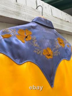 Vintage 1940s Frank H. Kelly Satin Western Rodeo Shirt Large Floral Chainstiched