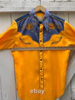 Vintage 1940s Frank H. Kelly Satin Western Rodeo Shirt Large Floral Chainstiched