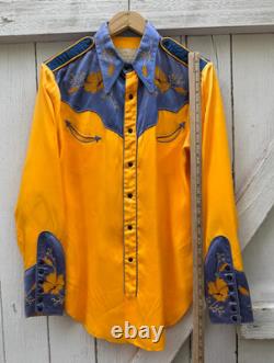 Vintage 1940s Frank H. Kelly Satin Western Rodeo Shirt Large Floral Chainstiched
