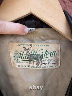 Vintage 1950 Mid-Western Sports Togs Deerskin Fringe Jacket Buttons Size 42