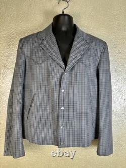 Vintage 1950's/1960's NIVER WESTERN WEAR Blue Plaid Gabardine Jacket Snappy 44
