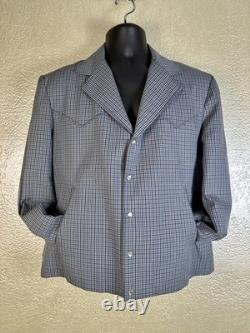 Vintage 1950's/1960's NIVER WESTERN WEAR Blue Plaid Gabardine Jacket Snappy 44