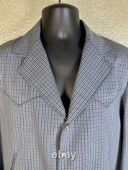 Vintage 1950's/1960's NIVER WESTERN WEAR Blue Plaid Gabardine Jacket Snappy 44