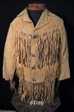 Vintage 1950's Golden Brown Suede Western Fringe Jacket With Long Fringe Large