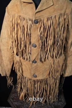 Vintage 1950's Golden Brown Suede Western Fringe Jacket With Long Fringe Large
