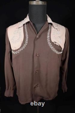Vintage 1950's Two Tone Appliqued Rayon Gabardine Western Shirt Size Small