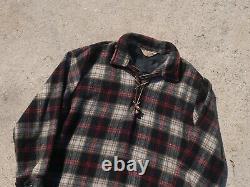 Vintage 1950's Wool Flannel Shirt Size L/XL Plaid Leather Drawstring Collared
