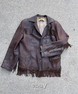 Vintage 1950s Cowboy Fringe Tassel Deerskin Leather Jacket Large Custome Made