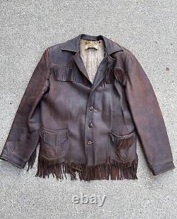 Vintage 1950s Cowboy Fringe Tassel Deerskin Leather Jacket Large Custome Made