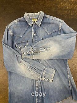 Vintage 1950s Denim Pearl Snap Western Shirt DEE CEE workwear large size