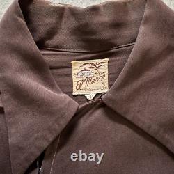Vintage 1950s El Marco Western Diagonal Zip Up Brown Mens M/L Gabardine Shirt