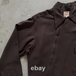 Vintage 1950s El Marco Western Diagonal Zip Up Brown Mens M/L Gabardine Shirt