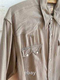 Vintage 1950s Levi's Short Horn Shirt Gabardine Western Sawtooth Pearl Snap M/L