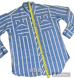 Vintage 1950s Men's LEVI STRAUSS Cowboy Cool Blue Dot Pearl Snapper RARE Shirt L