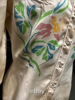 Vintage 1950s Ranch Maid Western Shirt Diamond Shape Pearl Snaps Satin Floral 12