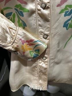Vintage 1950s Ranch Maid Western Shirt Diamond Shape Pearl Snaps Satin Floral 12