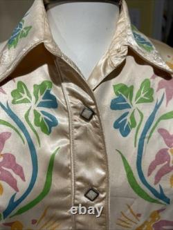 Vintage 1950s Ranch Maid Western Shirt Diamond Shape Pearl Snaps Satin Floral 12
