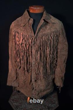 Vintage 1960's Dark Brown Suede Western Fringe Jacket Size Large 12 Inch Fringe