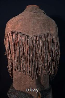 Vintage 1960's Dark Brown Suede Western Fringe Jacket Size Large 12 Inch Fringe
