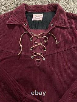 Vintage 1960s Campus Rawhide Lacer Lace Up Corduroy Western Shirt -L