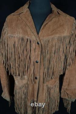 Vintage 1970's Brown Heavy Woman's Western Fringe Jacket Size Large VG Condition