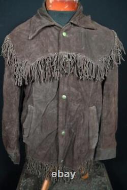 Vintage 1970's Dark Brown Suede Western Fringe Jacket Size Large